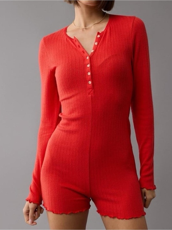 American Eagle Outfitters Other - American Eagle Red Long Sleeve Lounge Romper